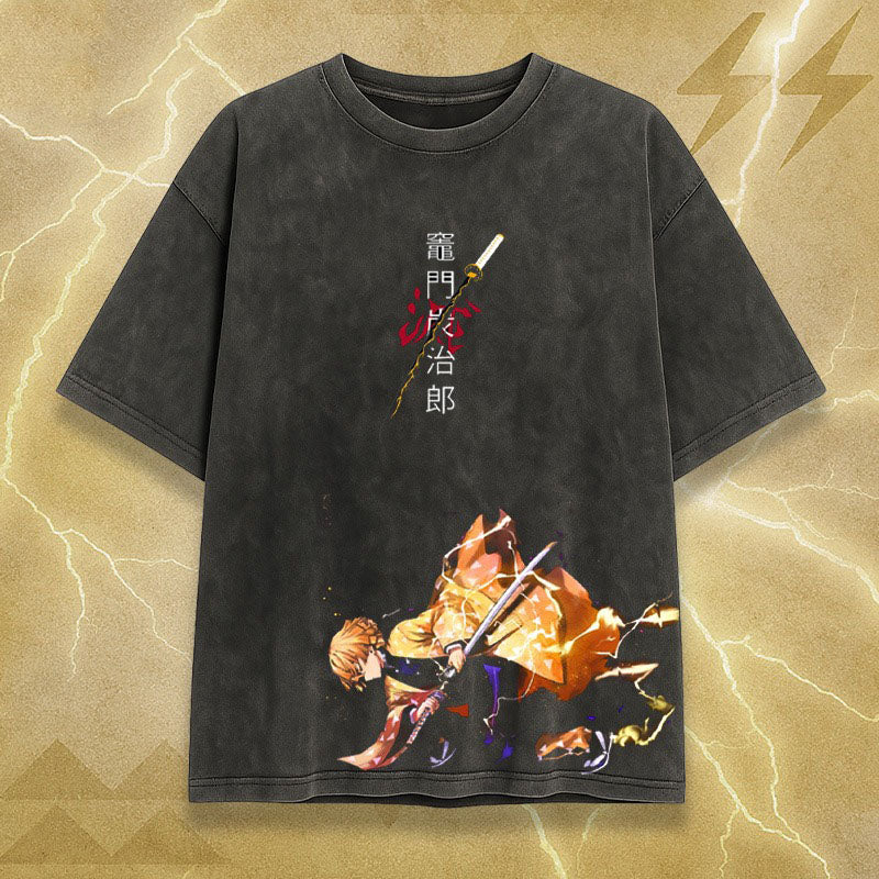 High-quality unisex anime graphic washed printed T-shirt| KNY