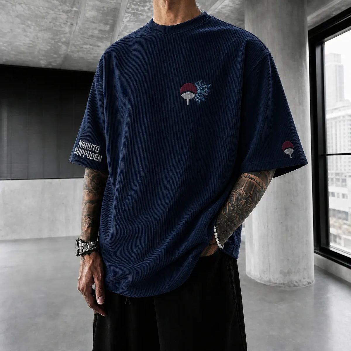 Unisex Anime-Style Retro Corduroy Oversized T-Shirt
