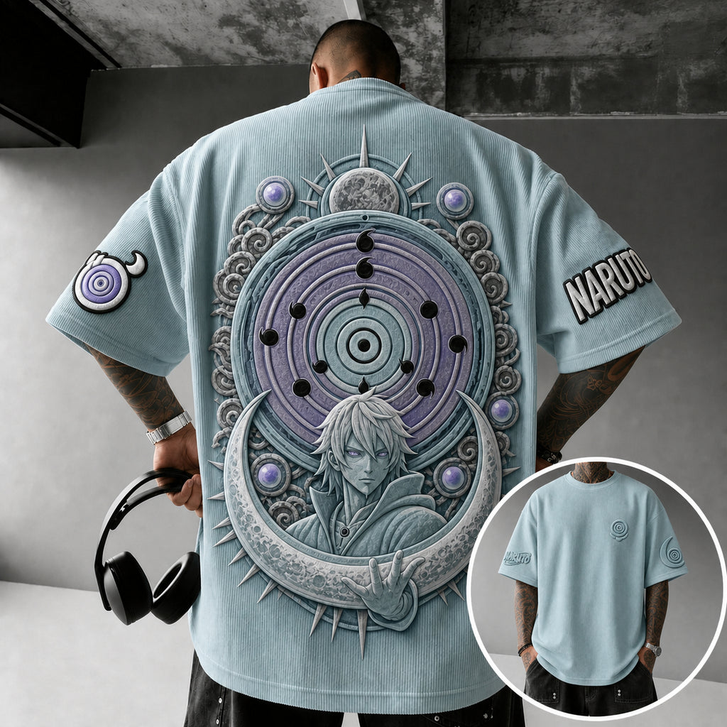Unisex Anime-Style Retro Corduroy Oversized T-Shirt