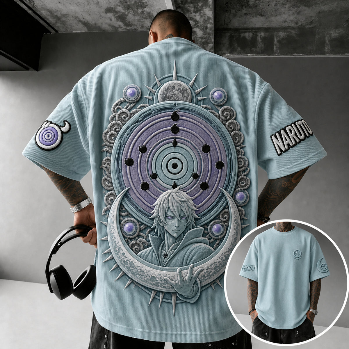 Unisex Anime-Style Retro Corduroy Oversized T-Shirt