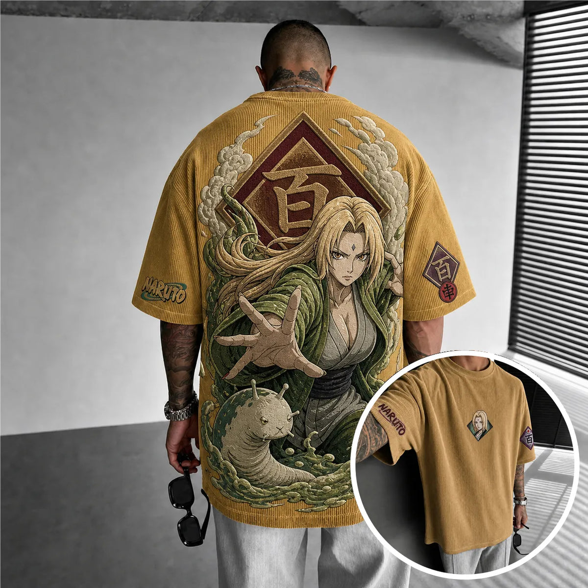 Unisex Anime-Style Retro Corduroy Oversized T-Shirt