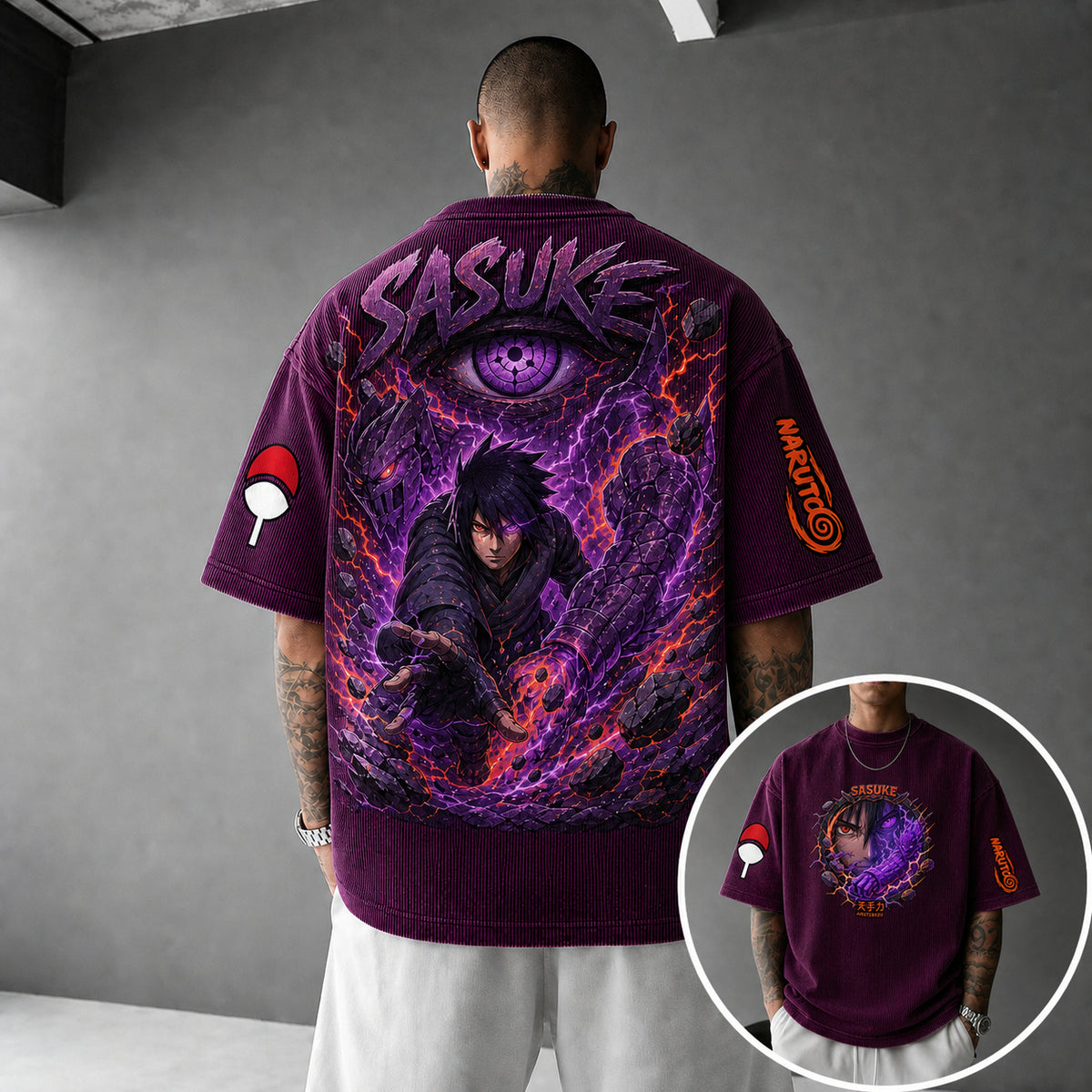 Unisex Anime-Style Retro Corduroy Oversized T-Shirt