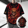 Unisex Oversized Anime-Print Vertical-Stripe Short-Sleeve T-Shirt
