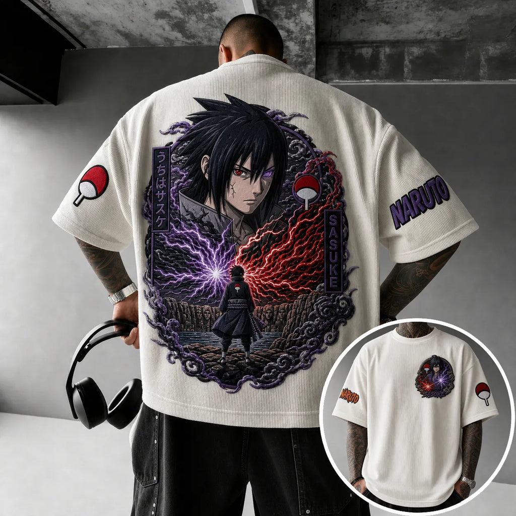Unisex Anime-Style Retro Corduroy Oversized T-Shirt
