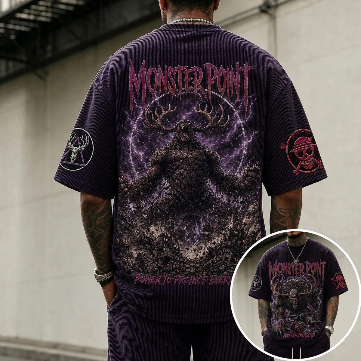 Unisex Short-Sleeve Corduroy T-Shirt With Anime Print