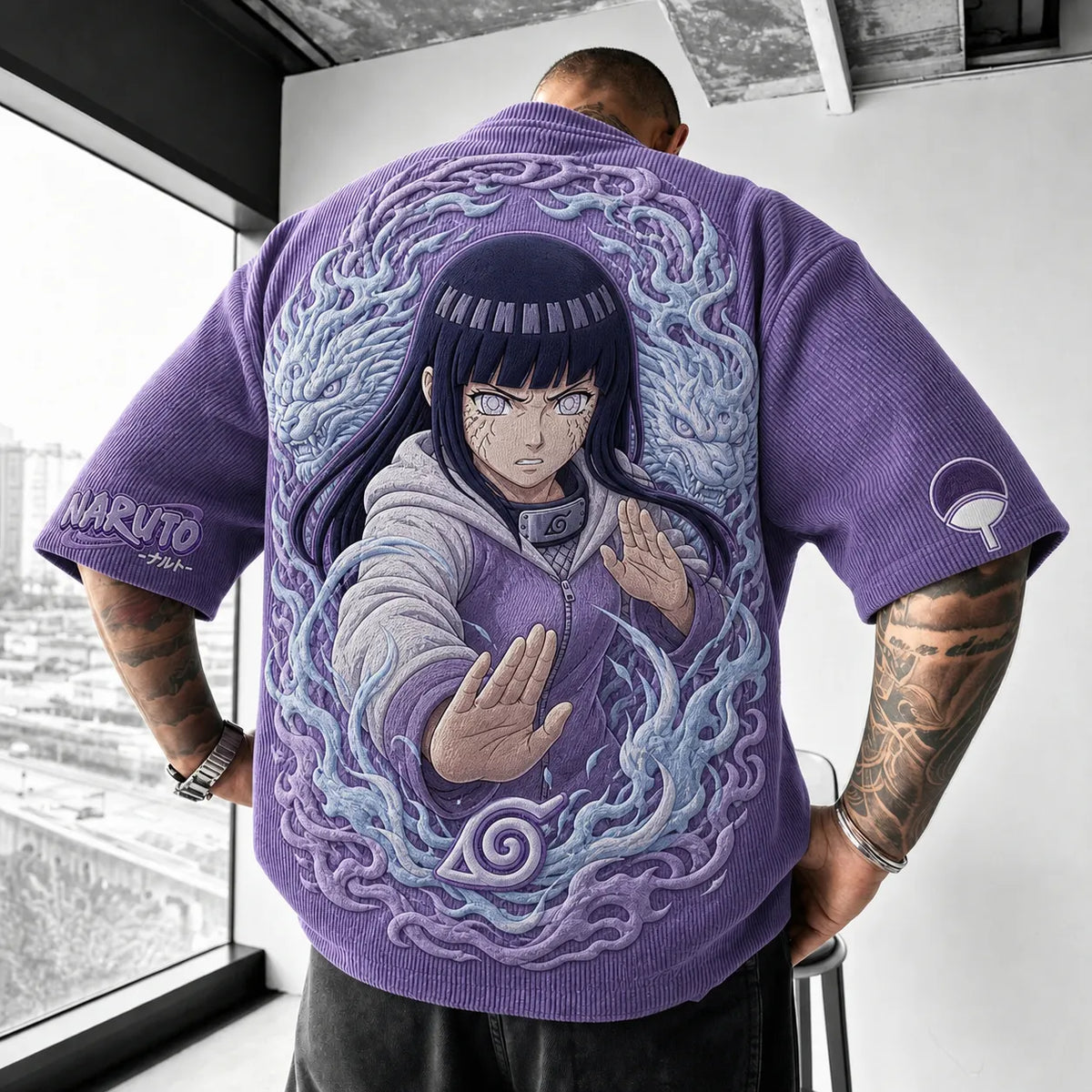 Unisex Anime-Style Retro Corduroy Oversized T-Shirt