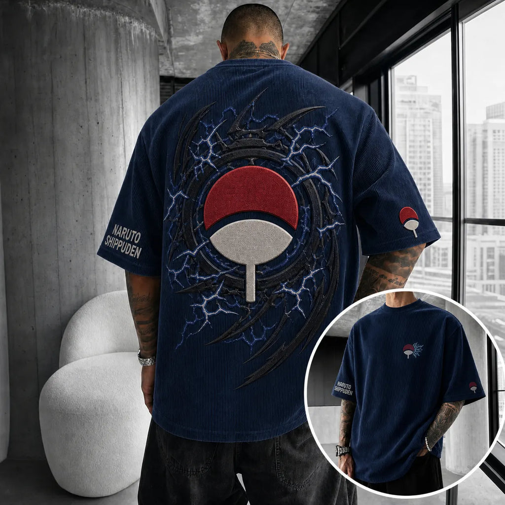 Unisex Anime-Style Retro Corduroy Oversized T-Shirt