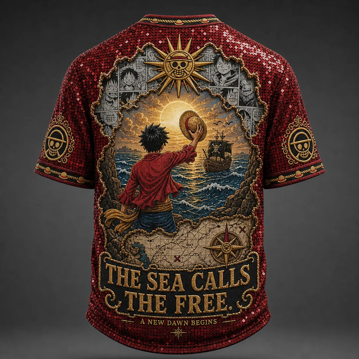 Pirate Crew Print V-Neck T-Shirt