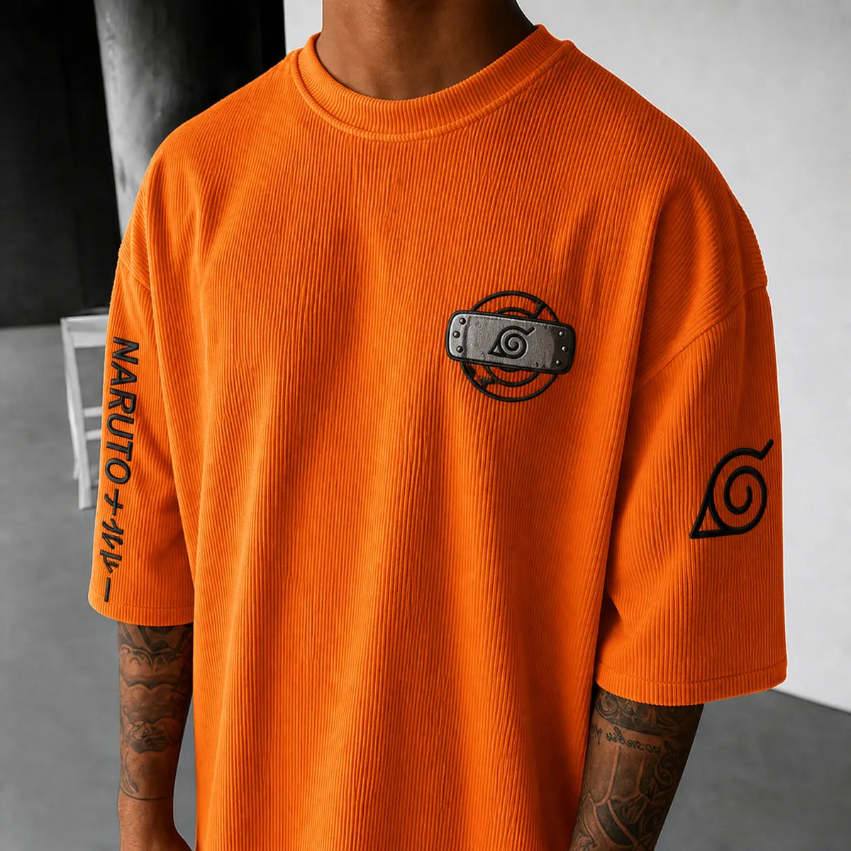 Unisex Anime-Style Retro Corduroy Oversized T-Shirt