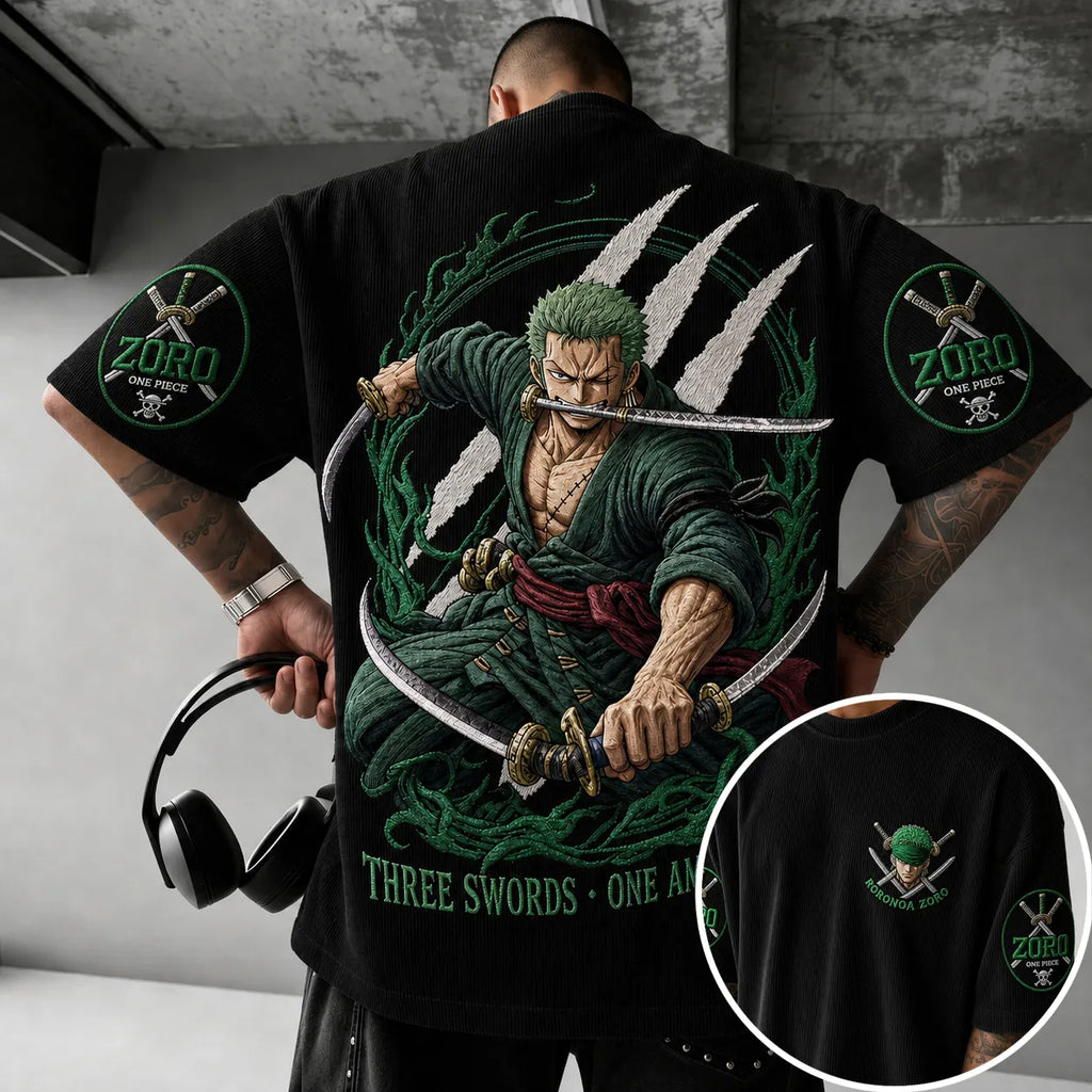 Unisex Short-Sleeve Corduroy T-Shirt With Anime Print
