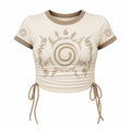 Women's Slim-Fit Short-Sleeve T-Shirt With Anime Print And Side Drawstrings