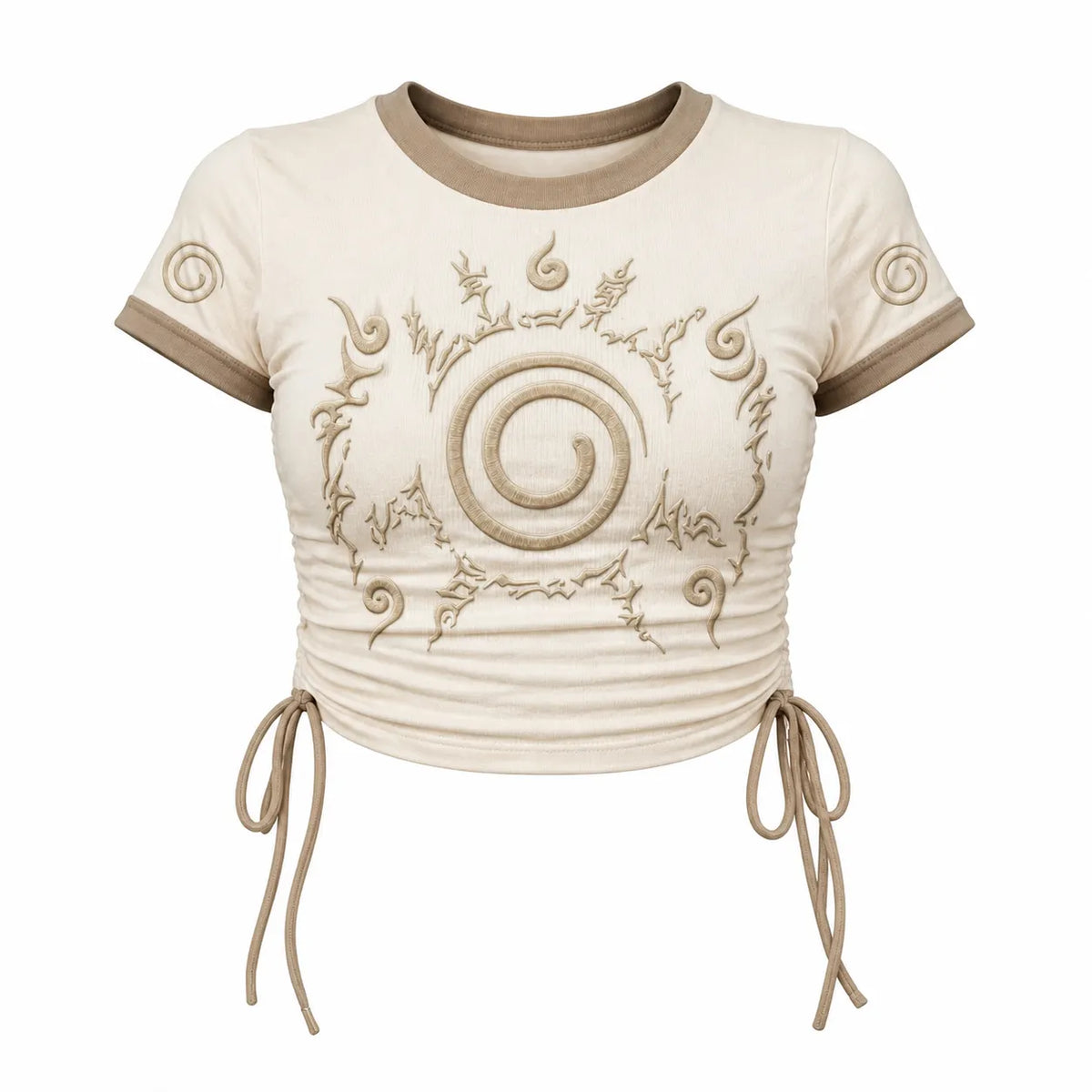 Women's Slim-Fit Short-Sleeve T-Shirt With Anime Print And Side Drawstrings