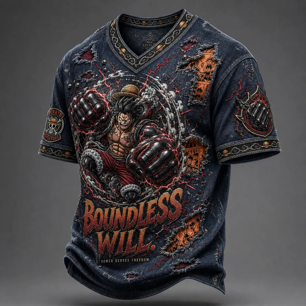 Pirate Crew Print V-Neck T-Shirt