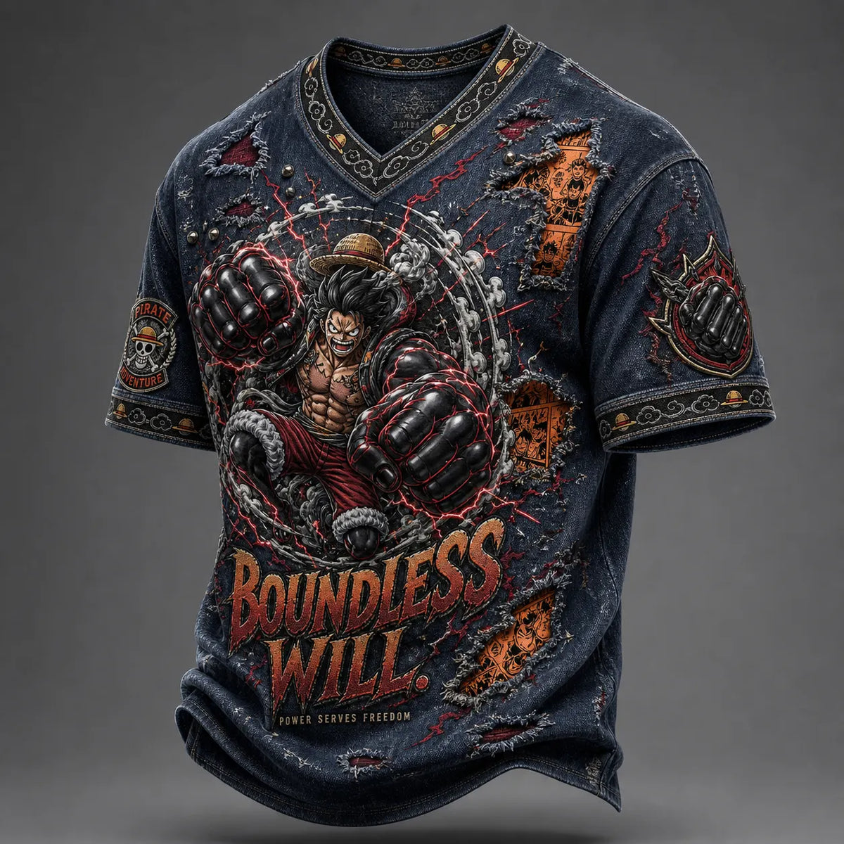 Pirate Crew Print V-Neck T-Shirt