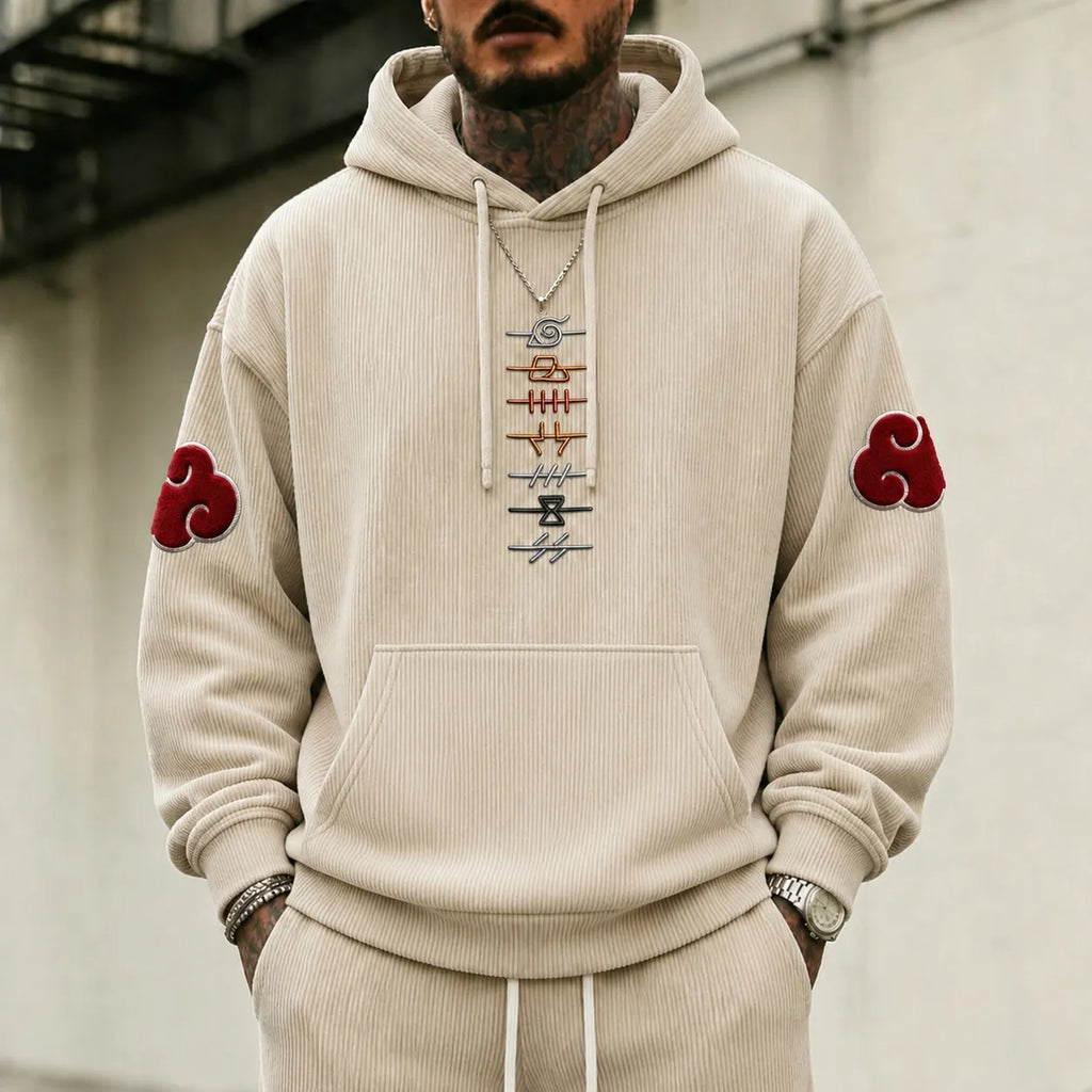 Unisex Retro Corduroy Hoodie With Anime-style Graphics