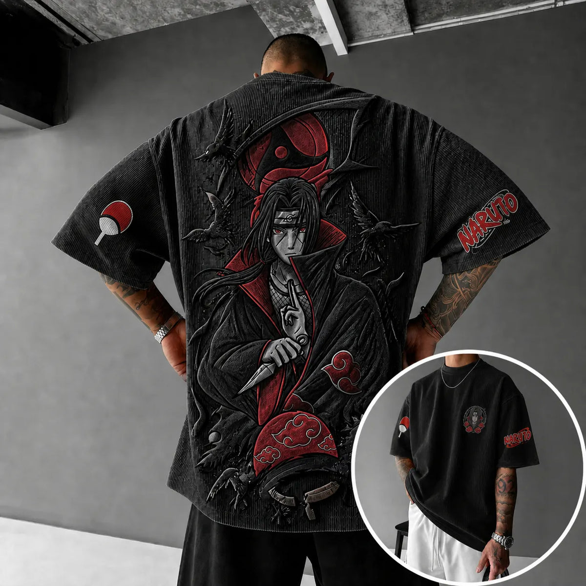 Unisex Anime-Style Retro Corduroy Oversized T-Shirt