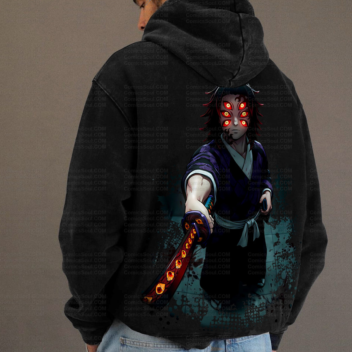 Unisex Anime Graphic Water wash Streetwear Vintage Hoodie