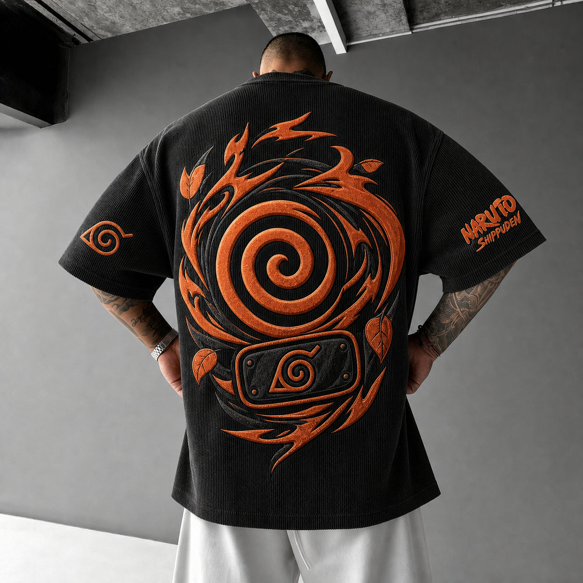 Unisex Anime-Style Retro Corduroy Oversized T-Shirt