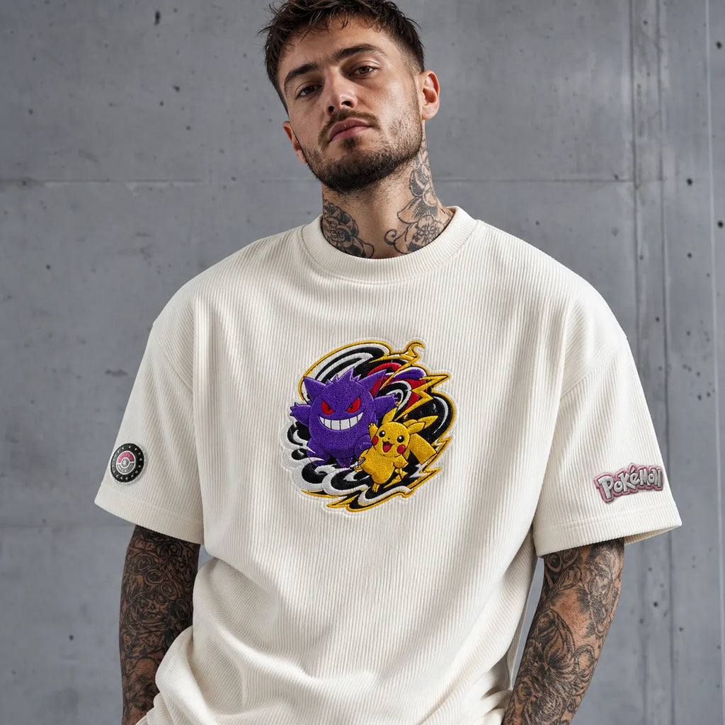 Unisex Anime-Style Retro Corduroy Oversized T-Shirt