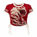 Women's Slim-Fit Short-Sleeve T-Shirt With Anime Print And Side Drawstrings
