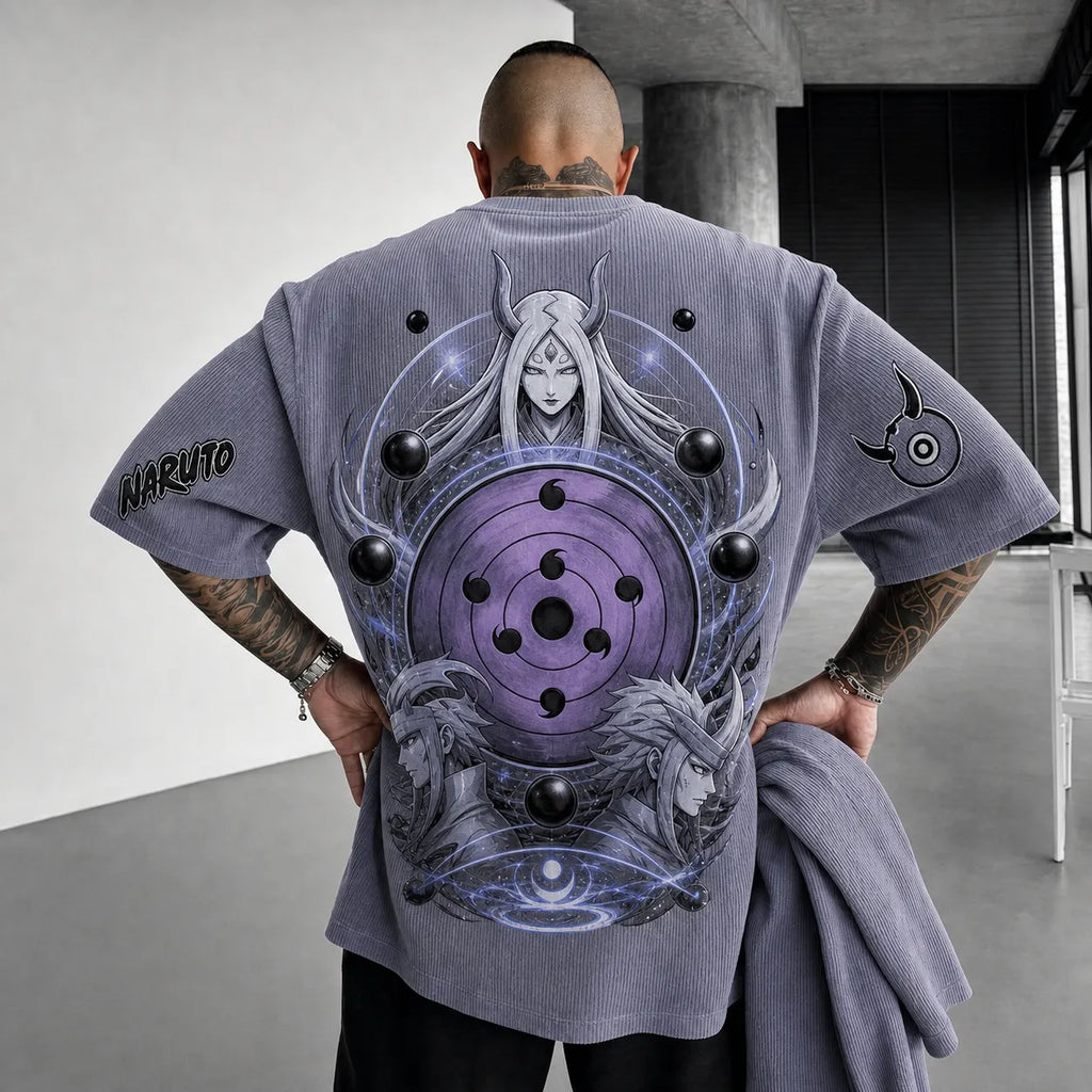 Unisex Anime-Style Retro Corduroy Oversized T-Shirt