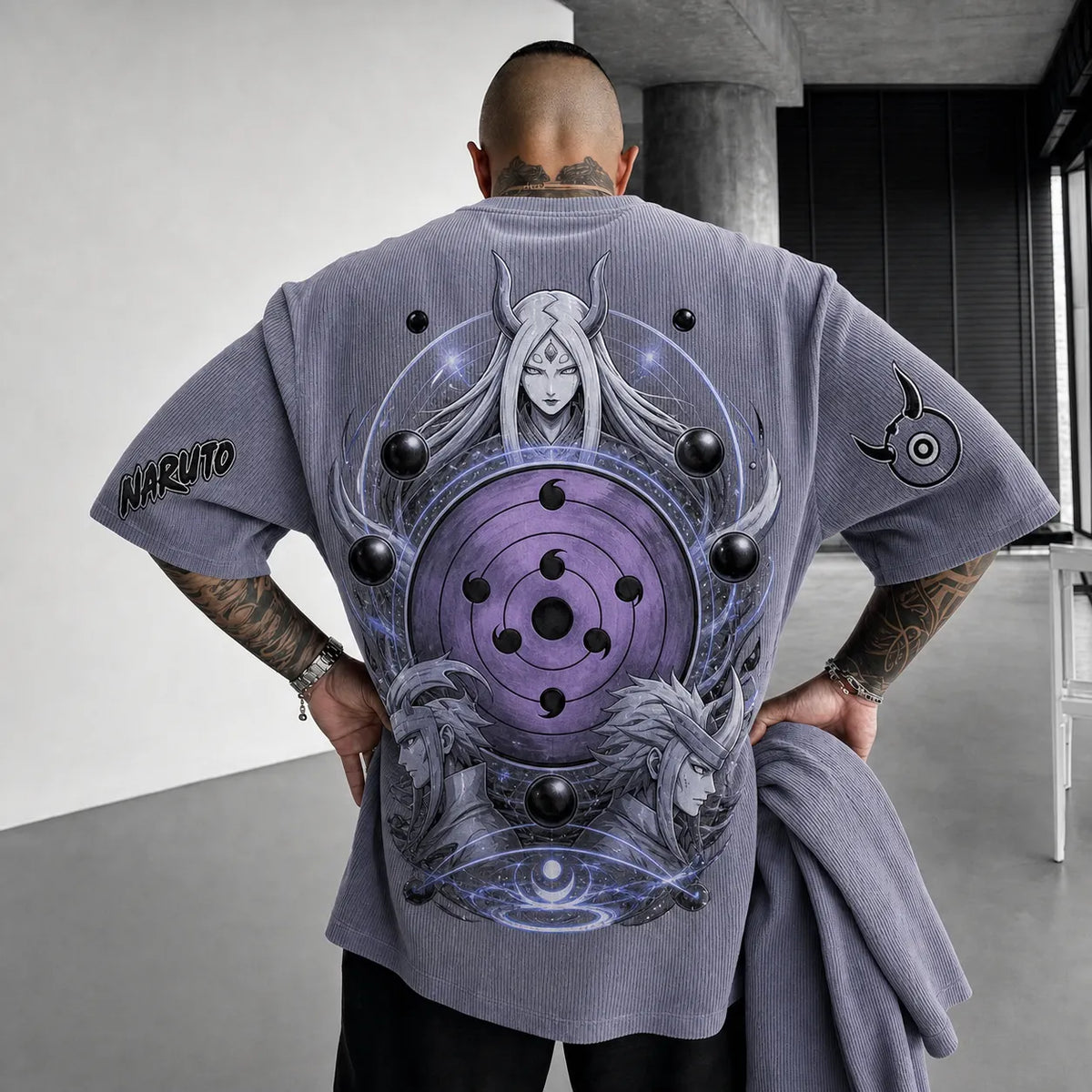 Unisex Anime-Style Retro Corduroy Oversized T-Shirt