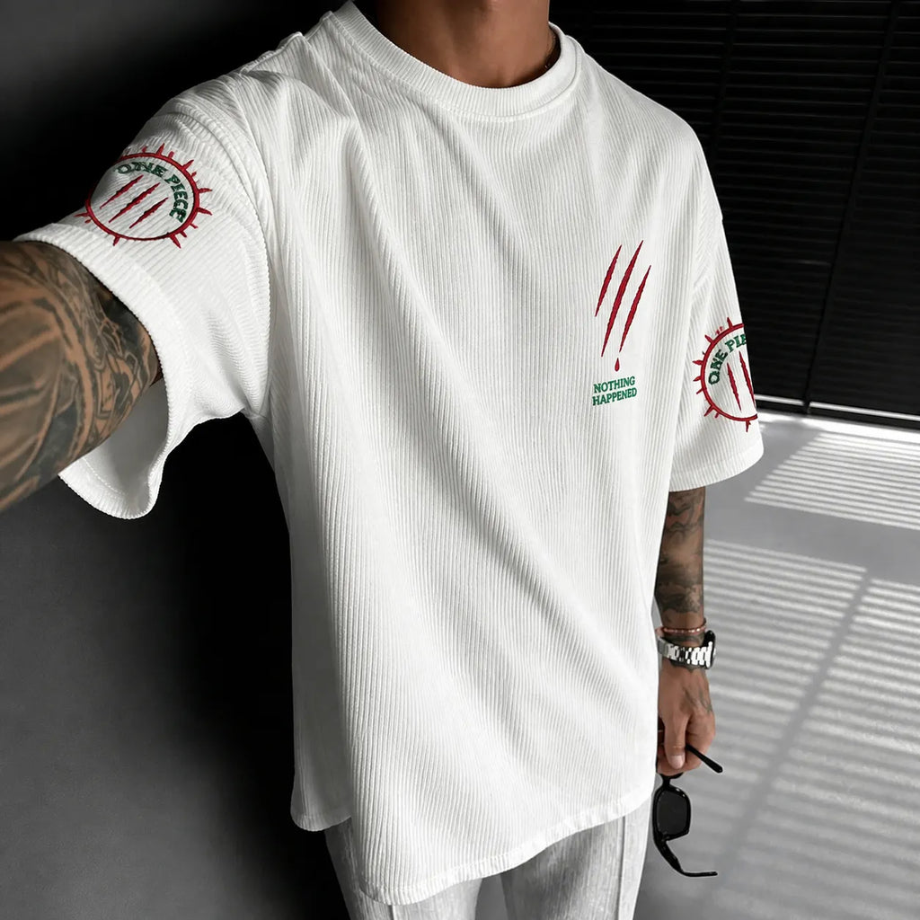 Unisex Short-Sleeve Corduroy T-Shirt With Anime Print
