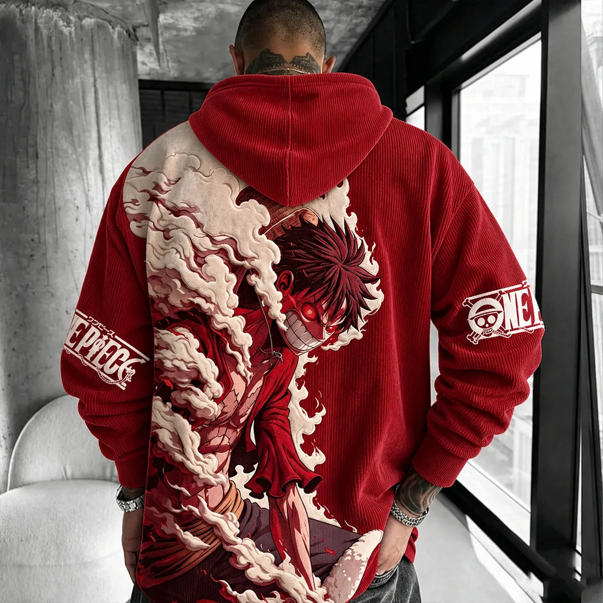 Unisex Retro Corduroy Hoodie With Anime-style Graphics