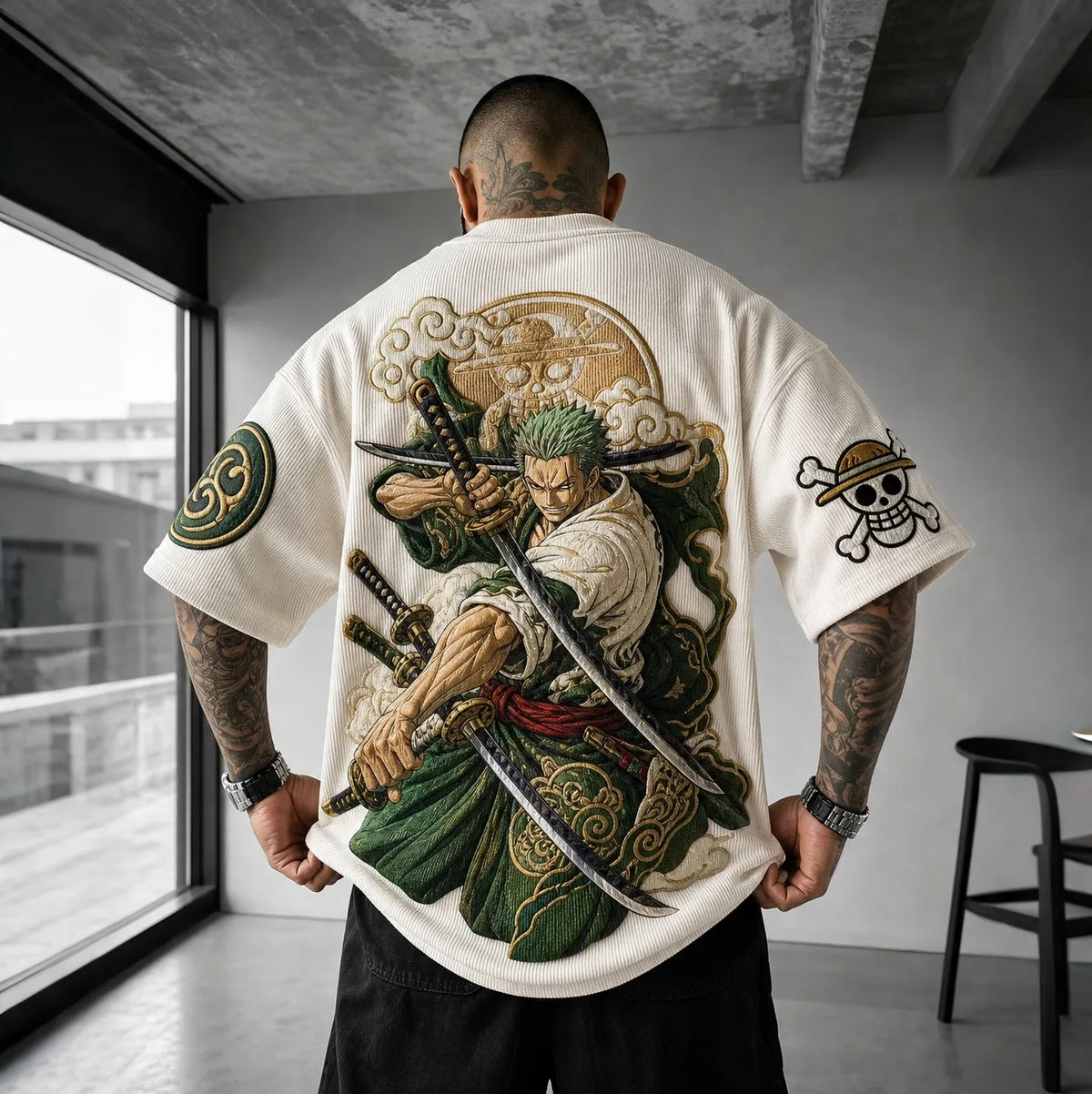Unisex Anime-Style Retro Corduroy Oversized T-Shirt