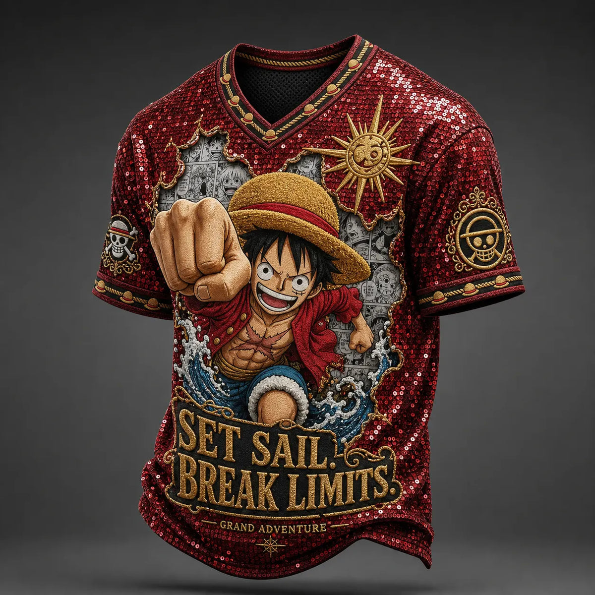 Pirate Crew Print V-Neck T-Shirt