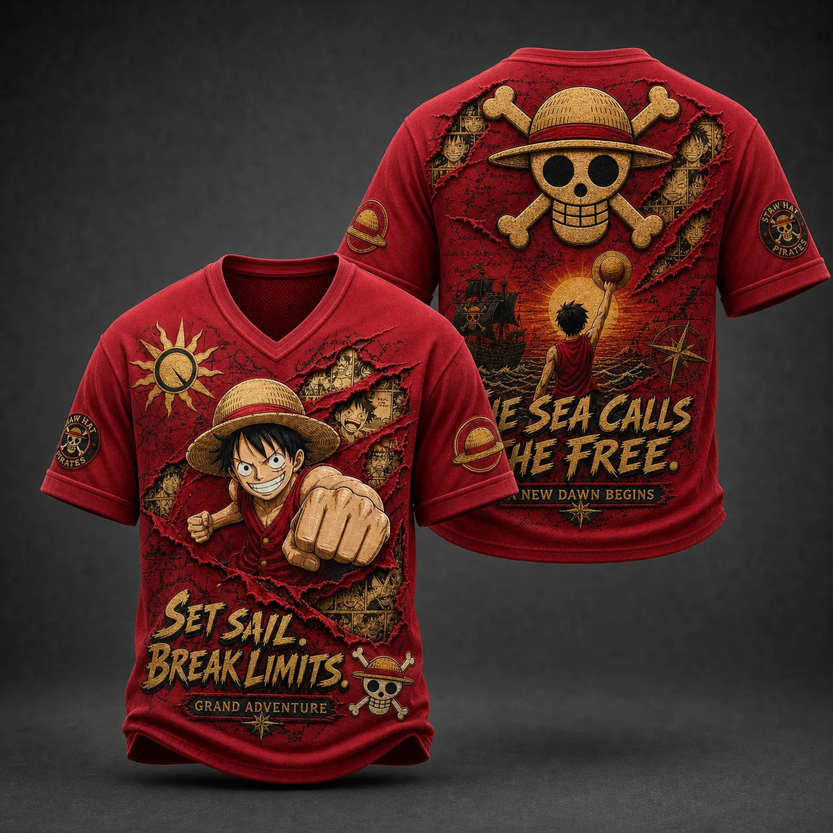Pirate Crew Print V-Neck T-Shirt