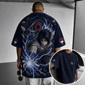 Unisex Oversized Anime-Print Vertical-Stripe Short-Sleeve T-Shirt