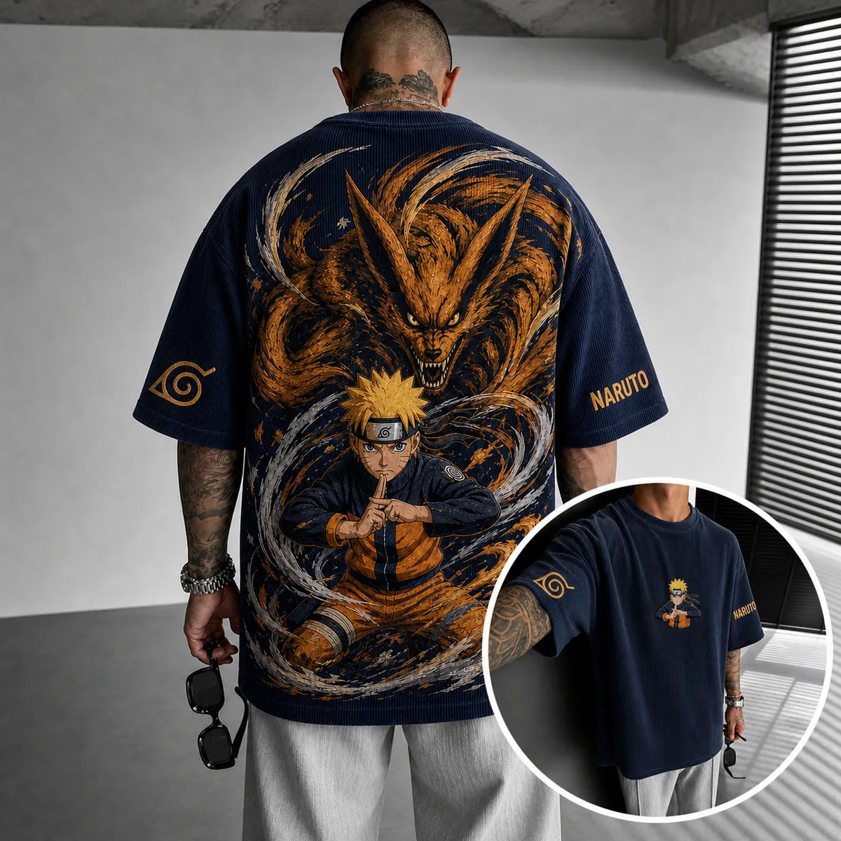 Unisex Anime-Style Retro Corduroy Oversized T-Shirt