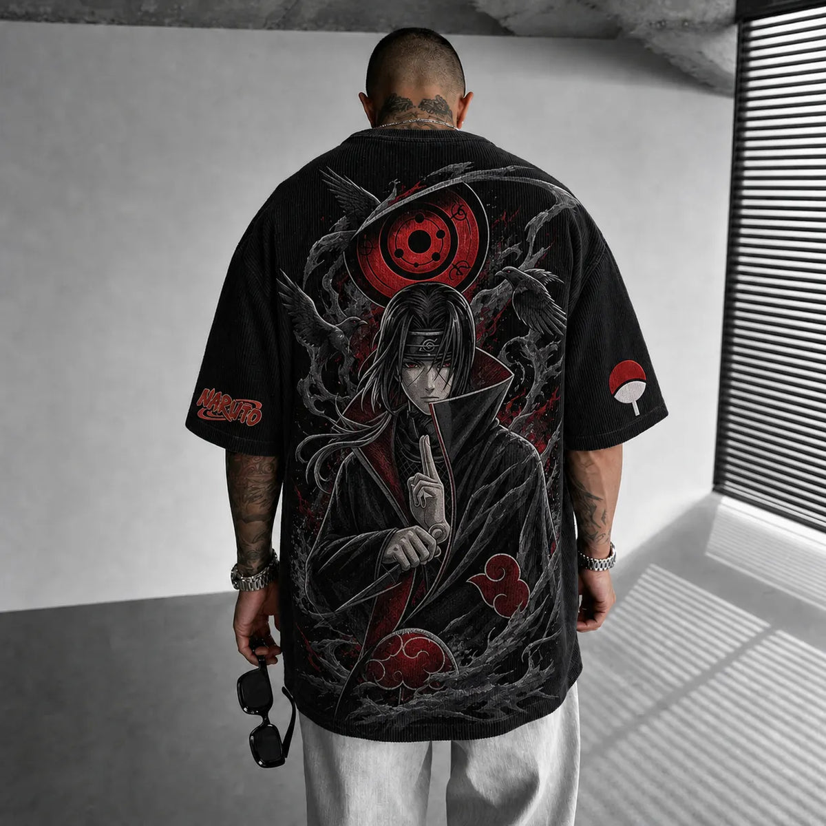 Unisex Anime-Style Retro Corduroy Oversized T-Shirt