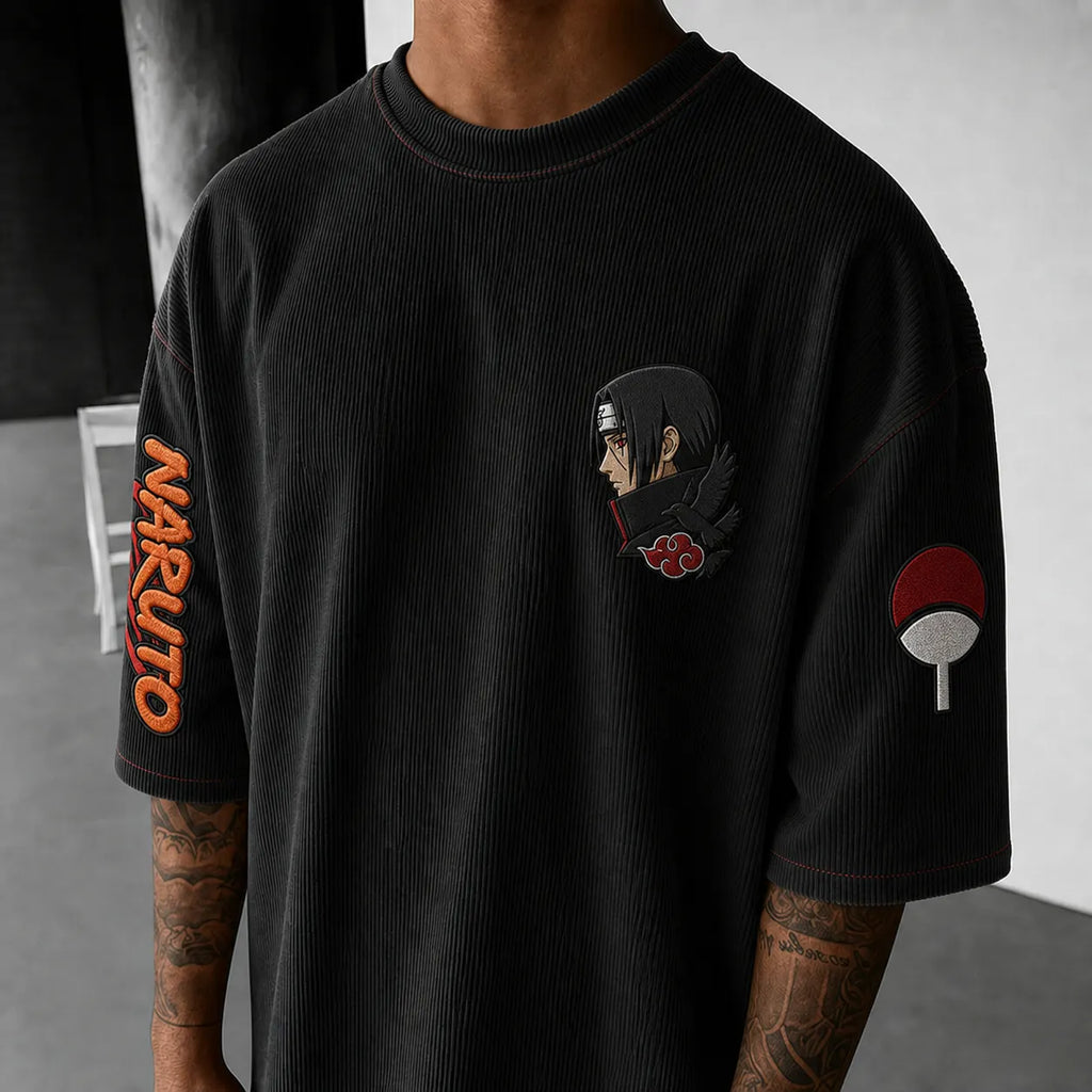 Unisex Anime-Style Retro Corduroy Oversized T-Shirt