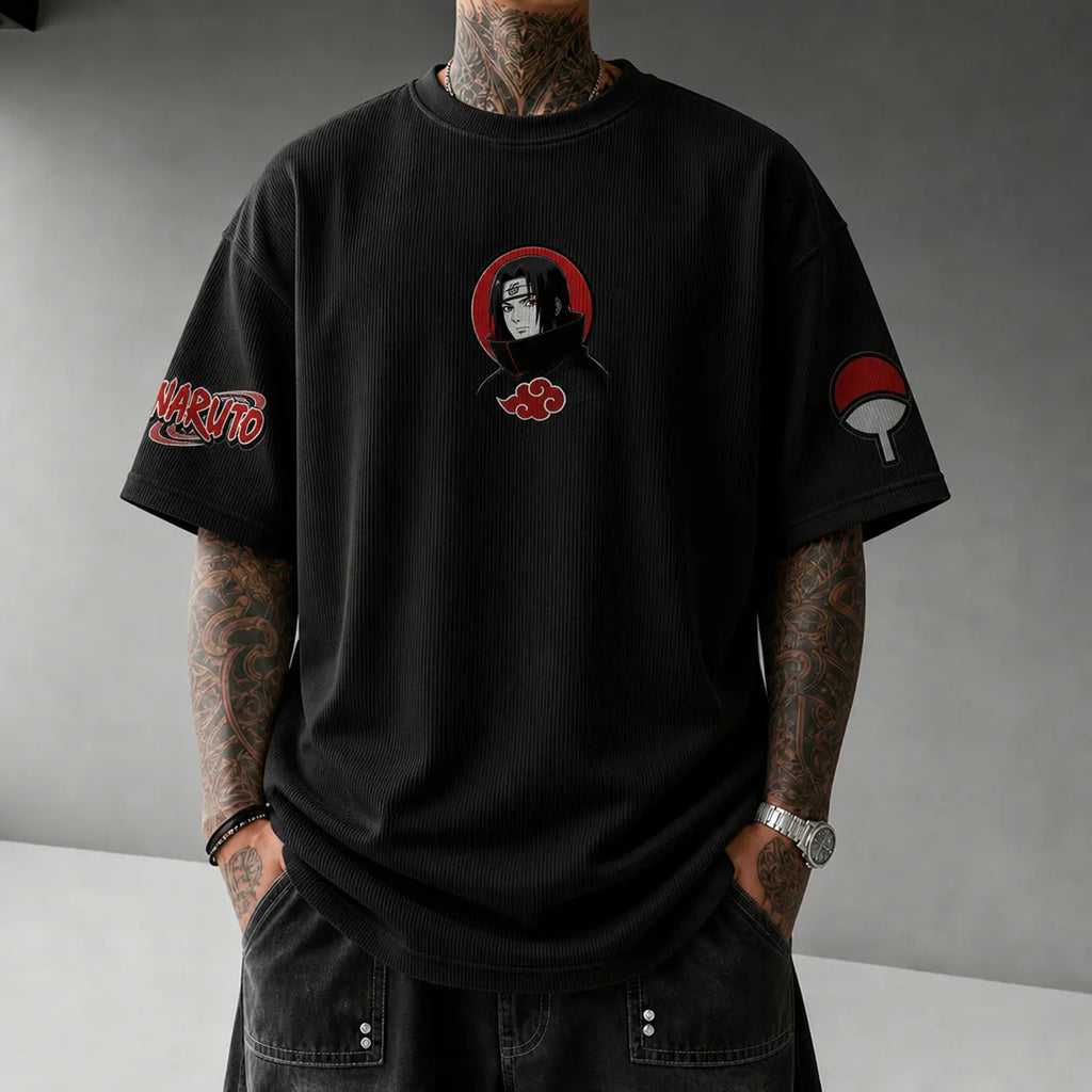 Unisex Anime-Style Retro Corduroy Oversized T-Shirt