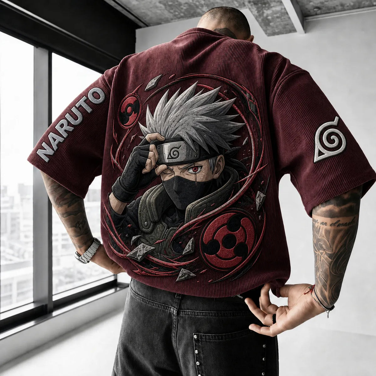 Unisex Anime-Style Retro Corduroy Oversized T-Shirt