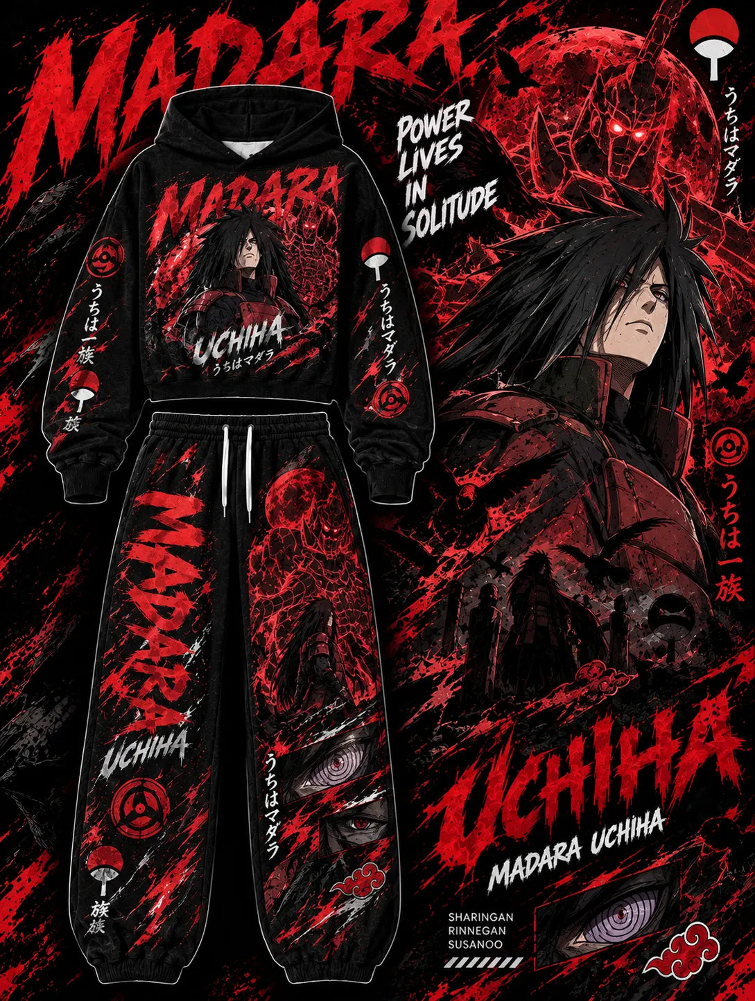 Madara Uchiha Women's Cropped Long Sleeve Hoodie & High Waist Jogger Pants Two Piece Tracksuit Set