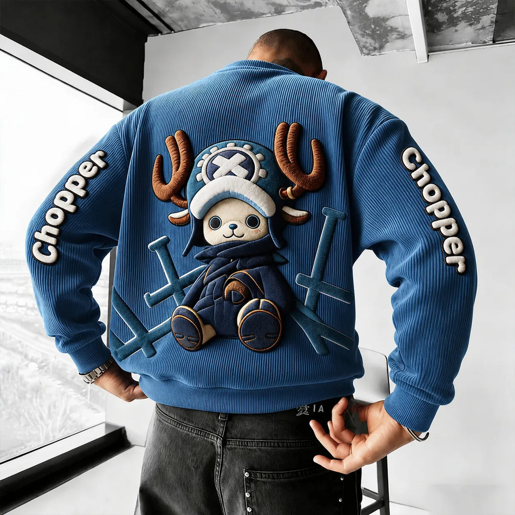 Unisex Retro Corduroy Sweatshirt In Anime Style