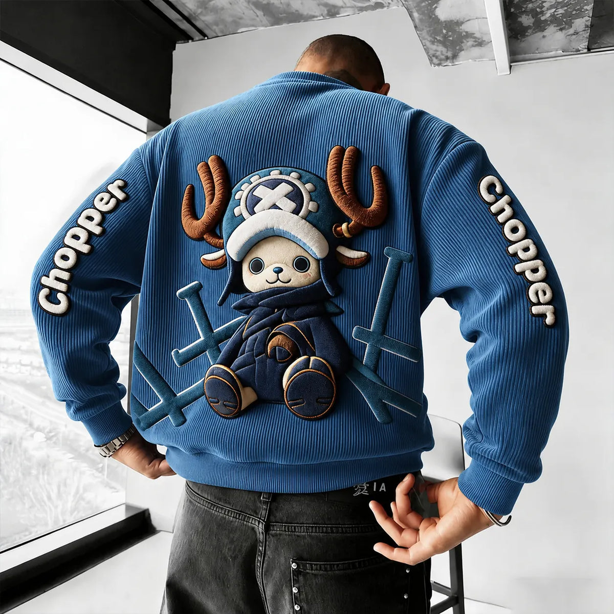 Unisex Retro Corduroy Sweatshirt In Anime Style