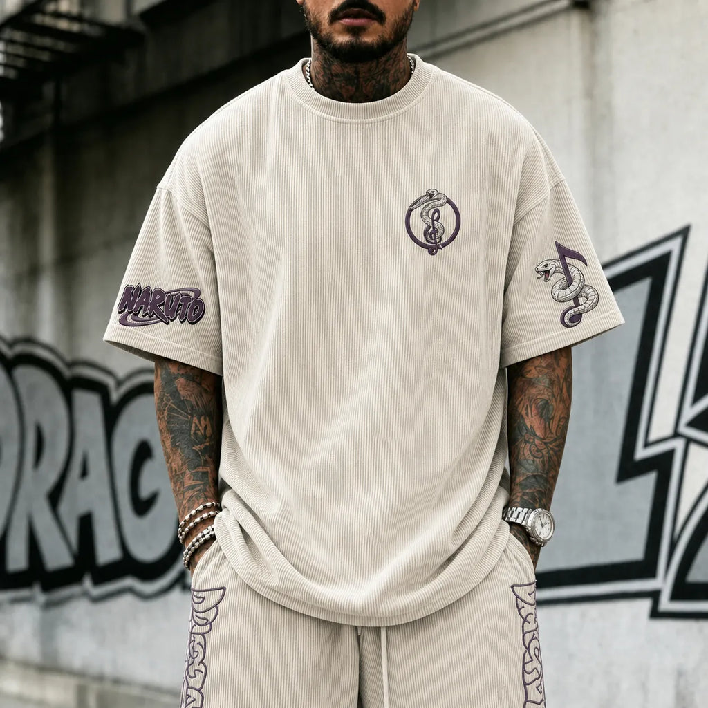 Unisex Anime-Style Retro Corduroy Oversized T-Shirt