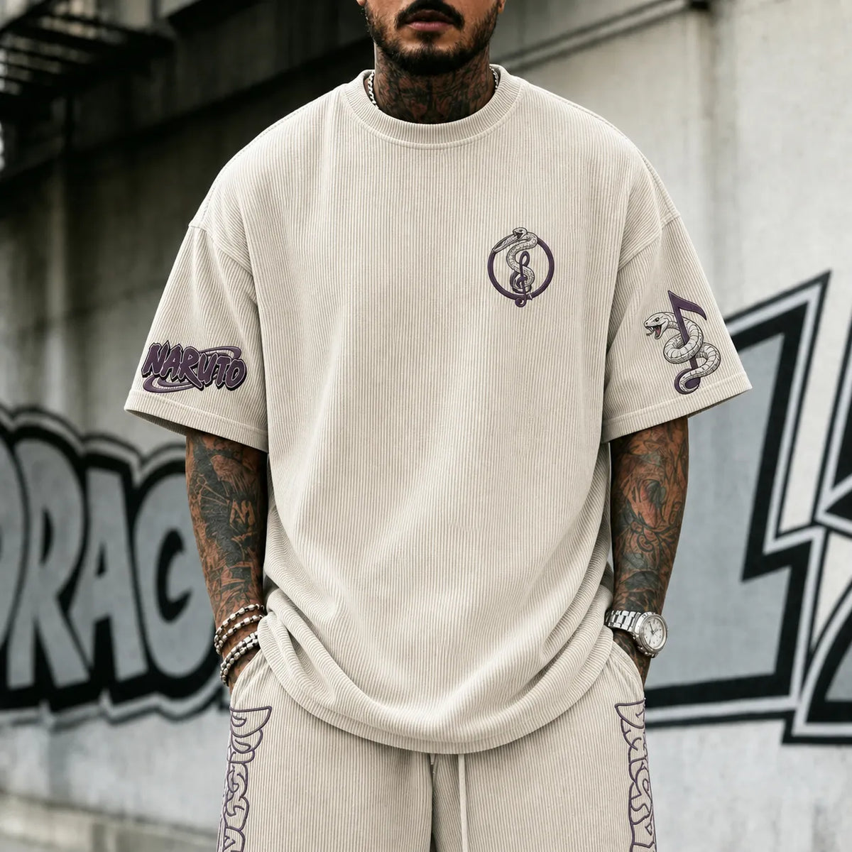 Unisex Anime-Style Retro Corduroy Oversized T-Shirt