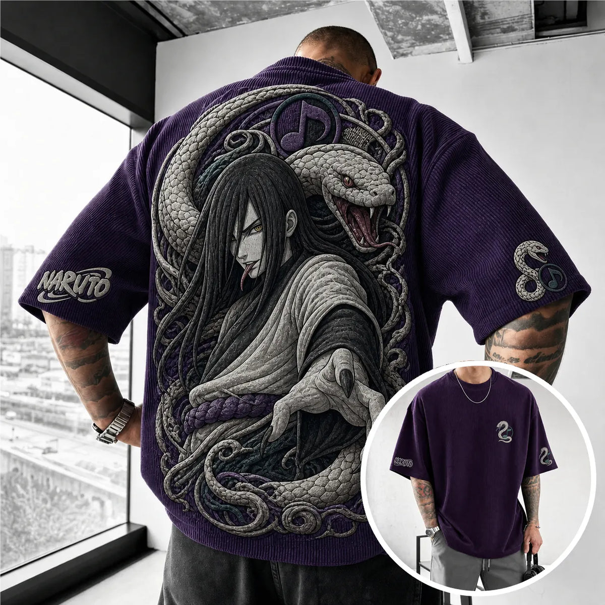 Unisex Anime-Style Retro Corduroy Oversized T-Shirt