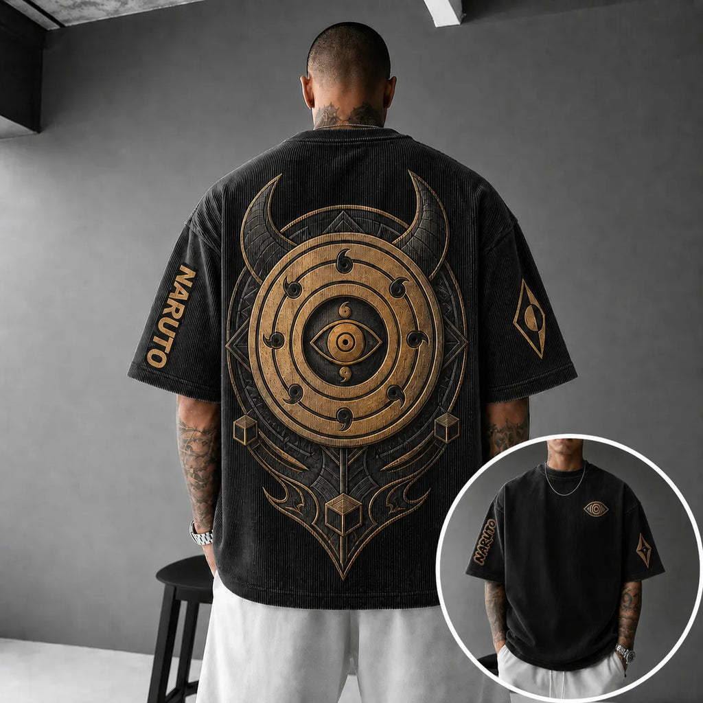 Unisex Anime-Style Retro Corduroy Oversized T-Shirt