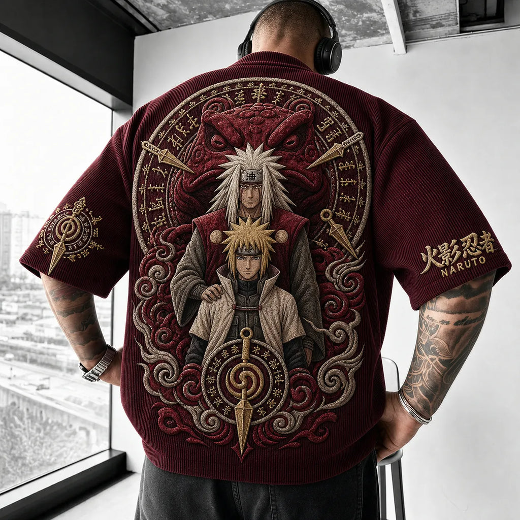 Unisex Anime-Style Retro Corduroy Oversized T-Shirt