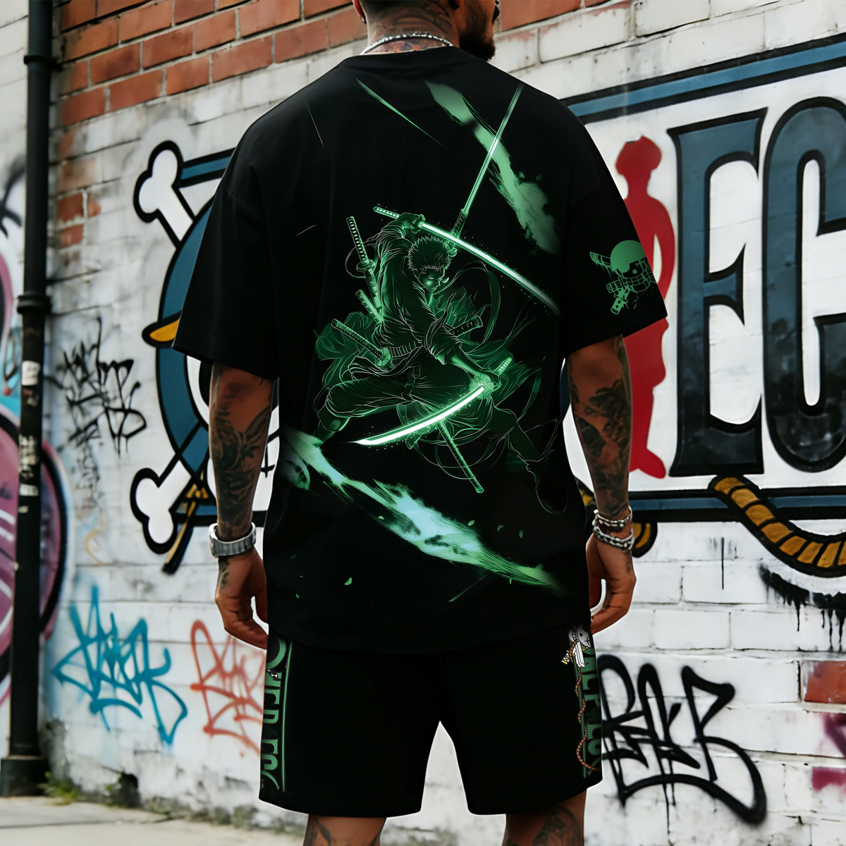 OP-Unisex Anime Inspired Vintage T-shirt& Shorts 2 Pieces Set