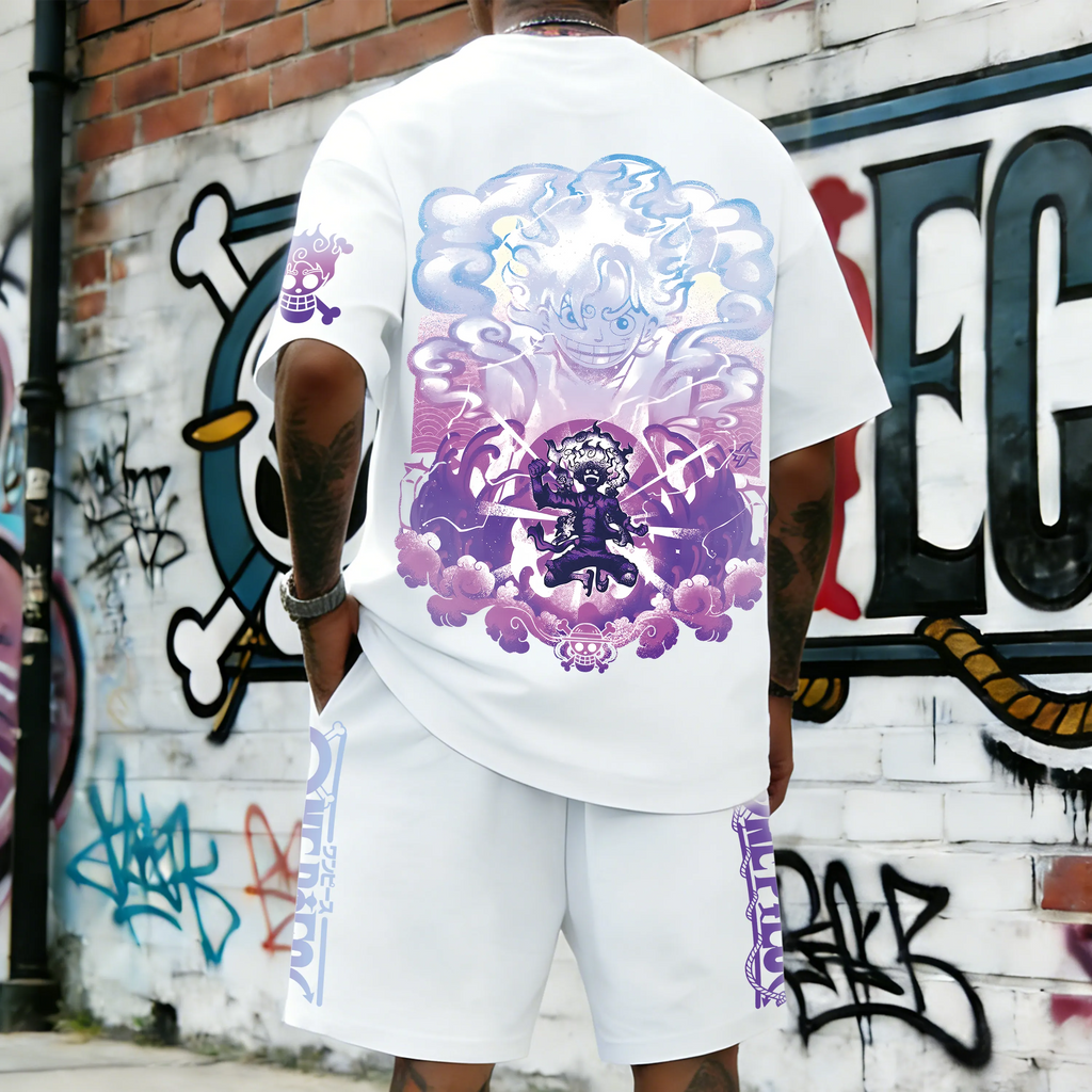 OP-Unisex Anime Inspired Vintage T-shirt& Shorts 2 Pieces Set