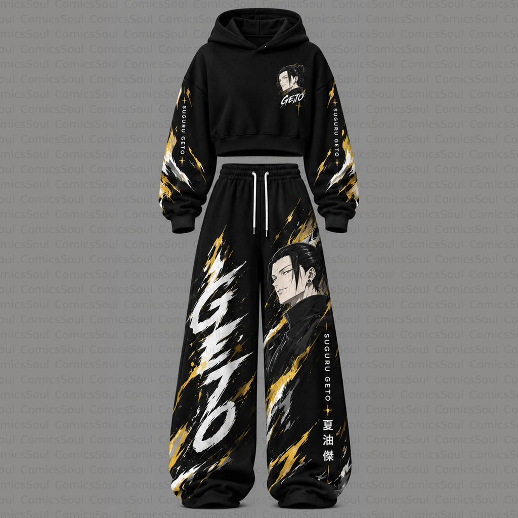 Jujutsu Kaisen Cropped Long Sleeve Hoodie & High Waist Jogger Pants Two Piece