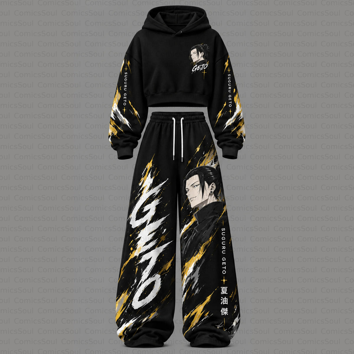 Jujutsu Kaisen Cropped Long Sleeve Hoodie & High Waist Jogger Pants Two Piece