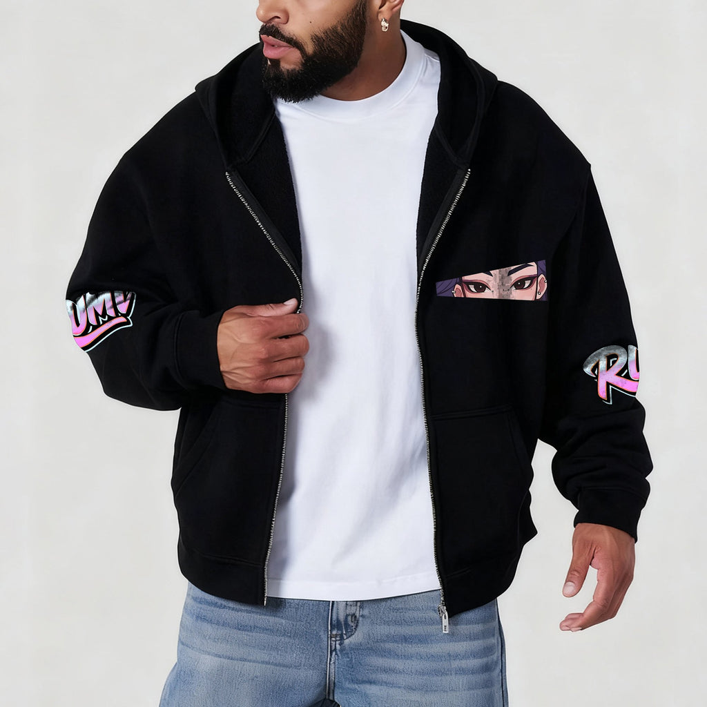 Unisex Graphic Streetwear Vintage Zipper Cardigan Plush Hoodie